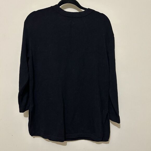 ST. JOHN BASICS Black Crew Neck 3/4 Sleeve Knit Sweater S USA Minimalist Capsule - Picture 2 of 7